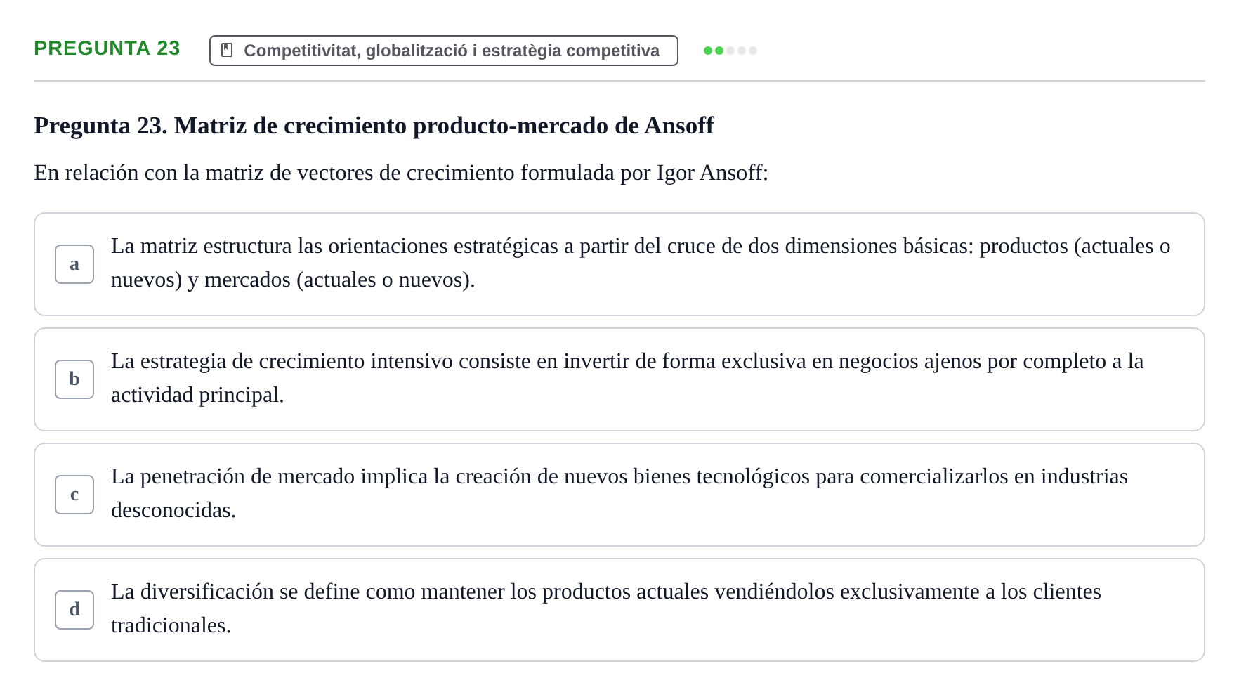 Enunciado: Pregunta 23 · Fundamentos de Gestión de Empresas UDL Examen Primer Parcial (Temas 1 al 6)