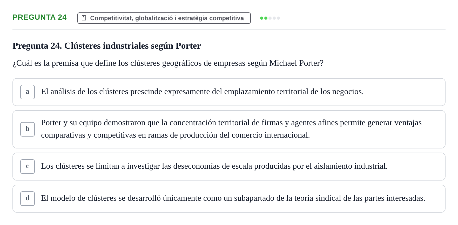 Enunciado: Pregunta 24 · Fundamentos de Gestión de Empresas UDL Examen Primer Parcial (Temas 1 al 6)