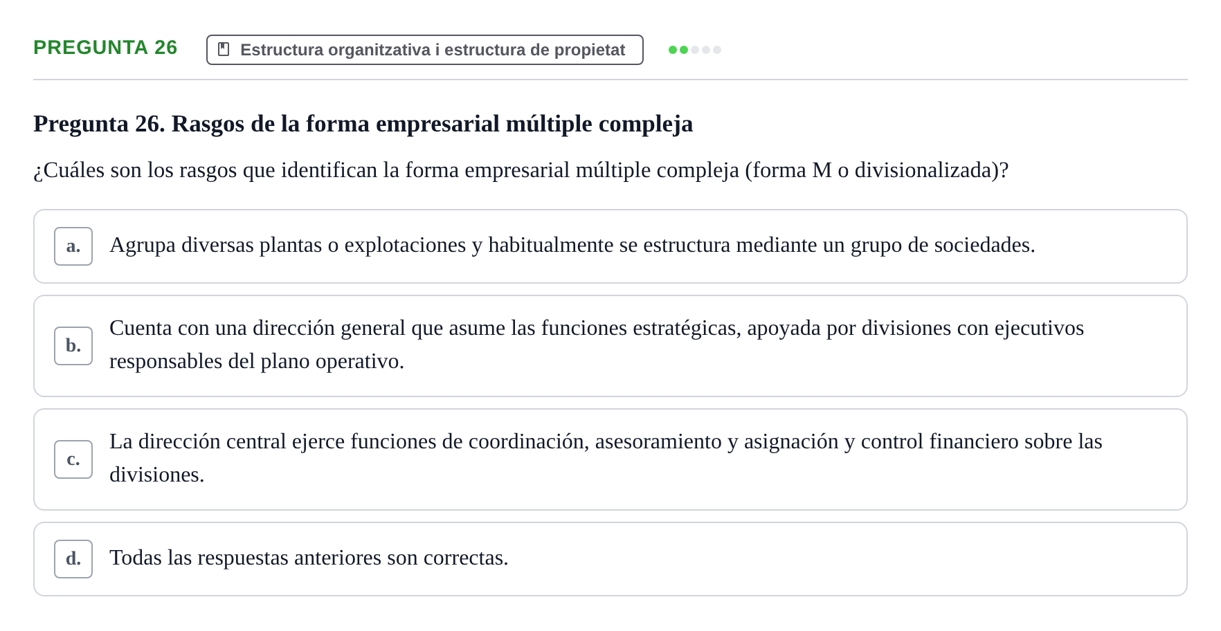 Enunciado: Pregunta 26 · Fundamentos de Gestión de Empresas UDL Examen Primer Parcial (Temas 1 al 6)