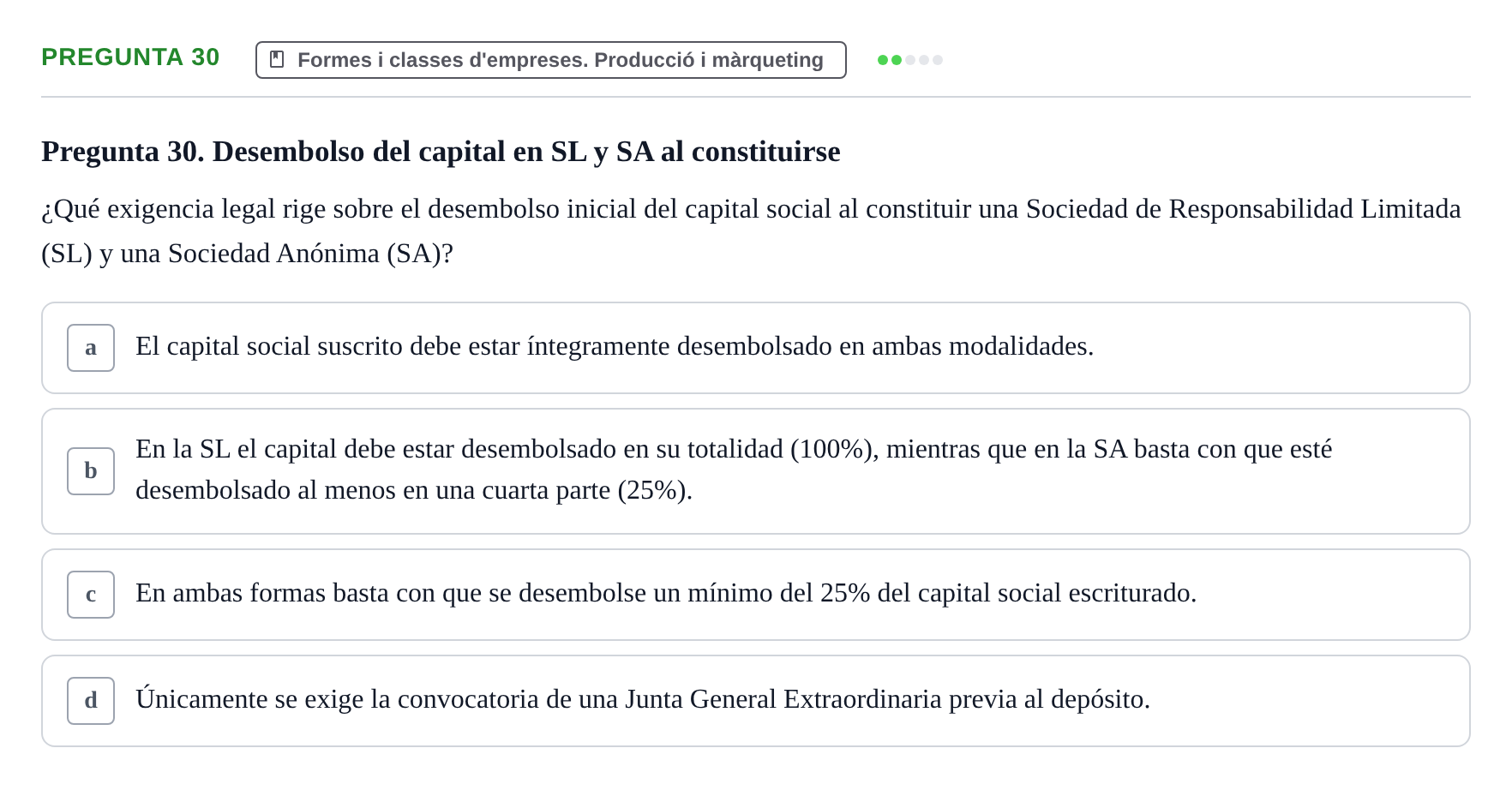 Enunciado: Pregunta 30 · Fundamentos de Gestión de Empresas UDL Examen Primer Parcial (Temas 1 al 6)