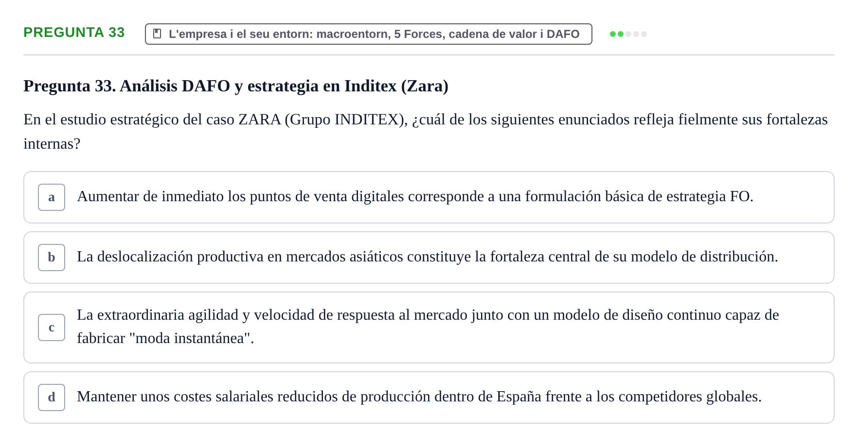 Enunciado: Pregunta 33 · Fundamentos de Gestión de Empresas UDL Examen Primer Parcial (Temas 1 al 6)