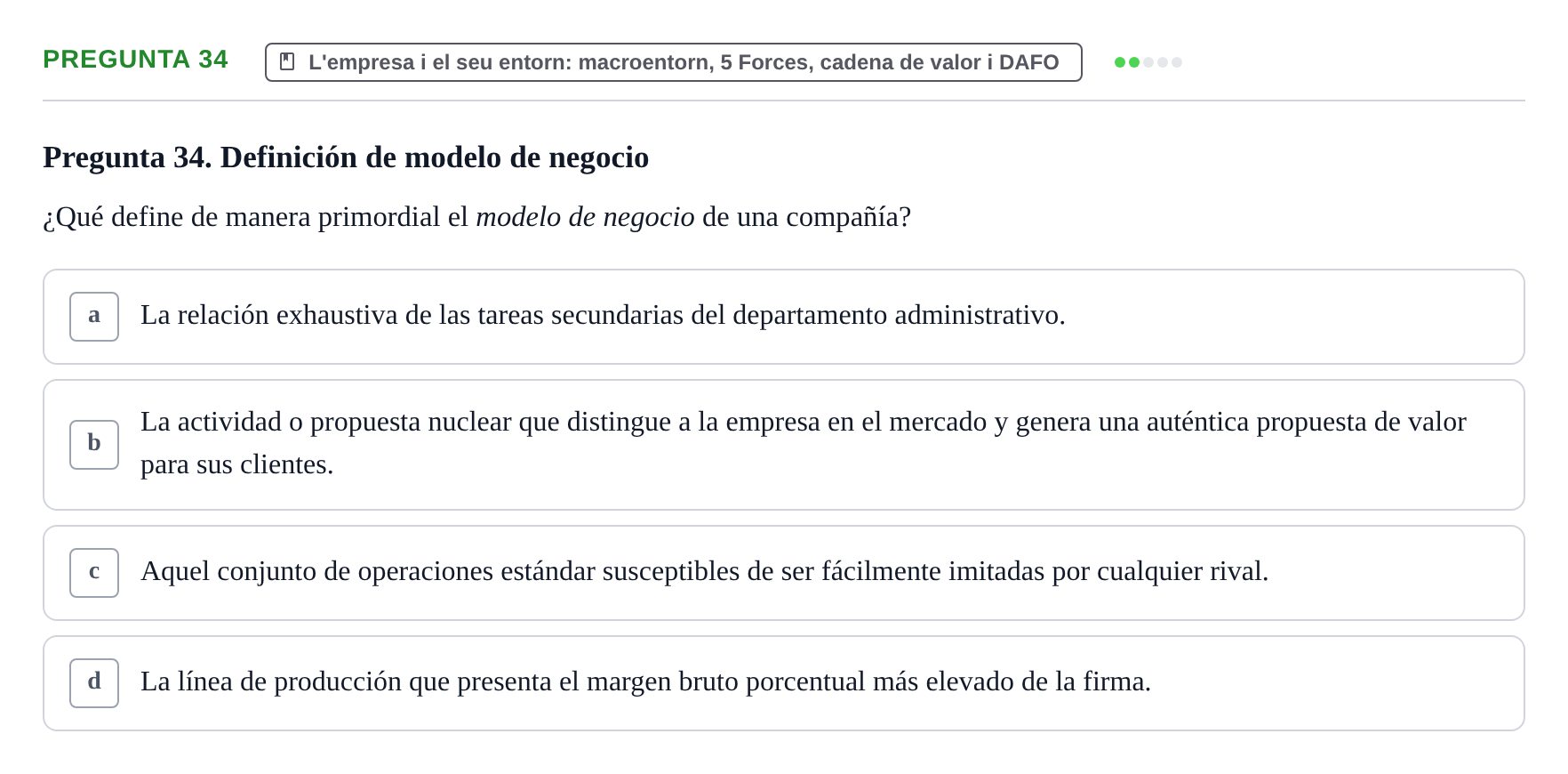 Enunciado: Pregunta 34 · Fundamentos de Gestión de Empresas UDL Examen Primer Parcial (Temas 1 al 6)