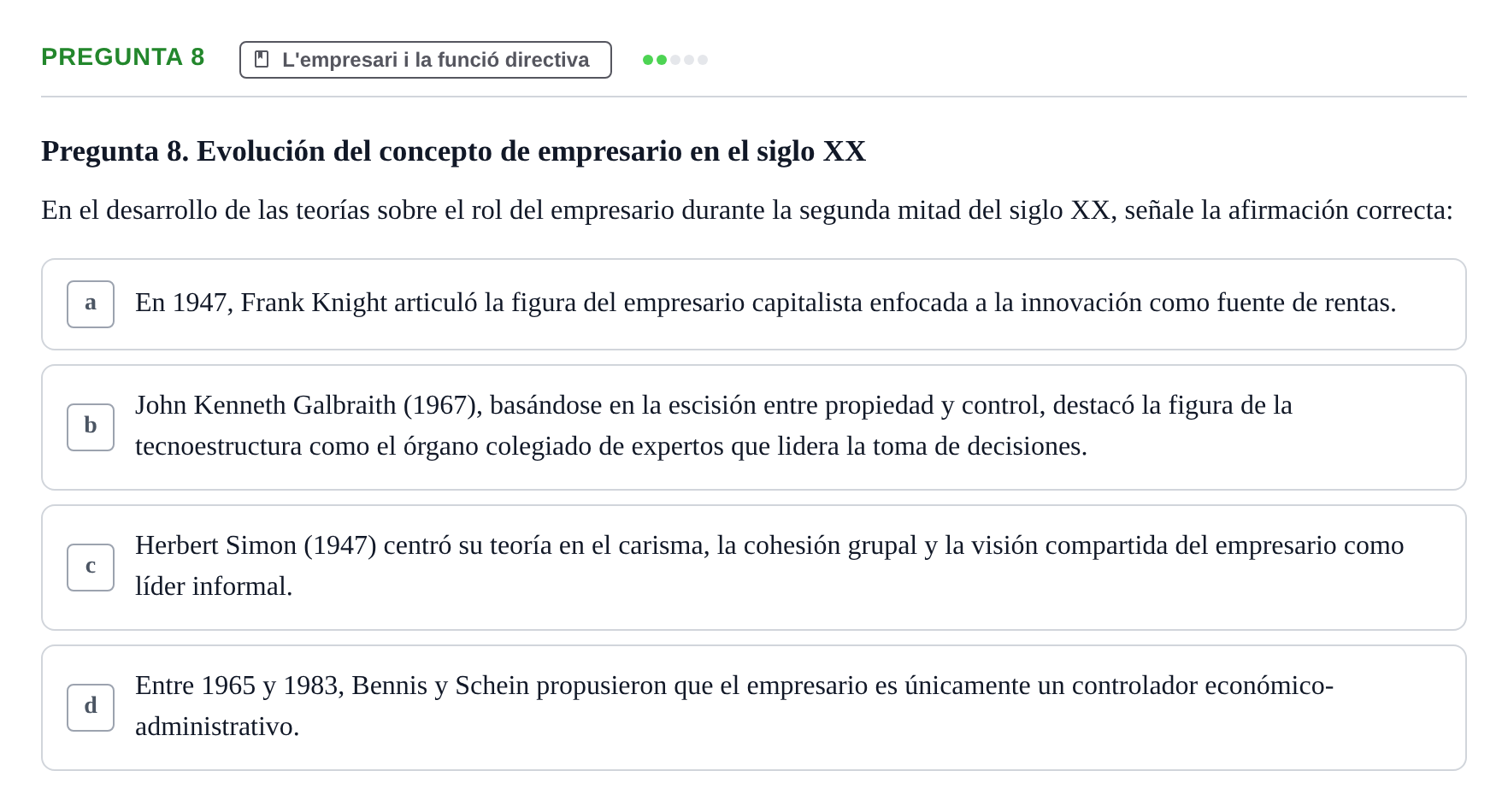 Enunciado: Pregunta 8 · Fundamentos de Gestión de Empresas UDL Examen Primer Parcial (Temas 1 al 6)