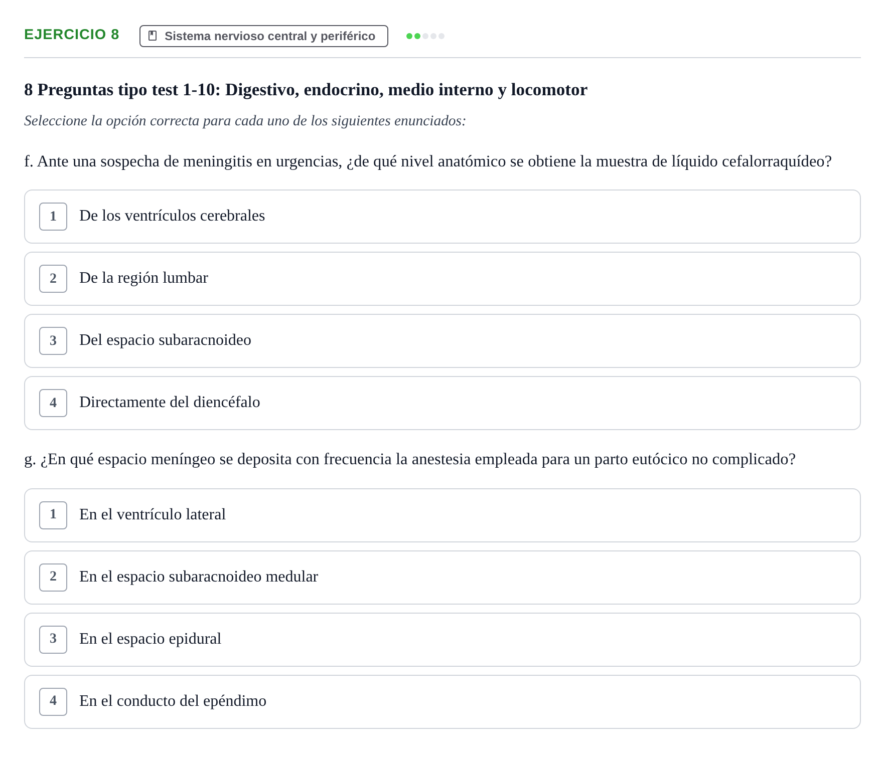 Enunciado: Ejercicio 8 - Sistema nervioso · BASES BIOLÒGIQUES PER L'ATENCIO A LA PERSONA: ANATOMIA UDL 2023