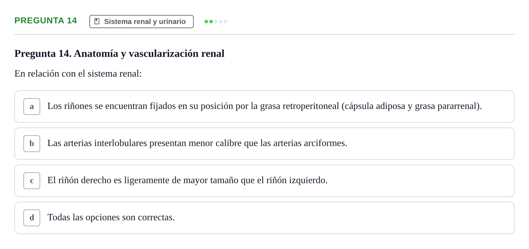 Enunciado: Pregunta 14 · BASES BIOLÒGIQUES PER L'ATENCIO A LA PERSONA: ANATOMIA UDL 2023