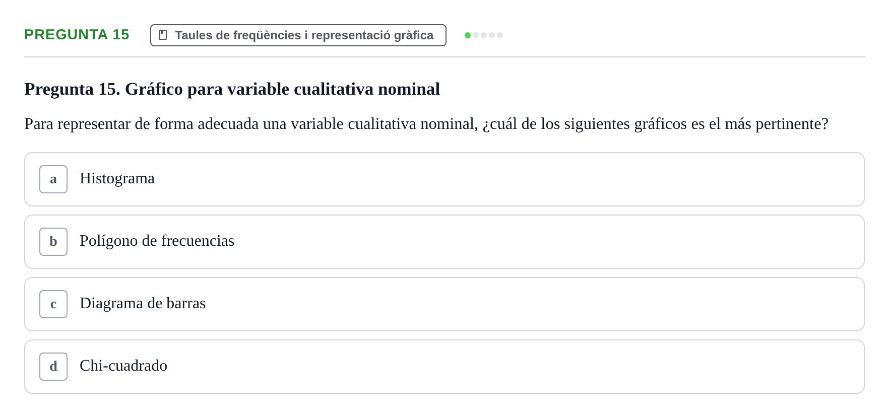 Enunciado: Pregunta 15 · BASES CIENTÍFIQUES I BIOESTADÍSTICA APLICADA A LES CIÈNCIES DE LA SALUT UDL Cuestionario de Autoevaluación: Estadística Descriptiva