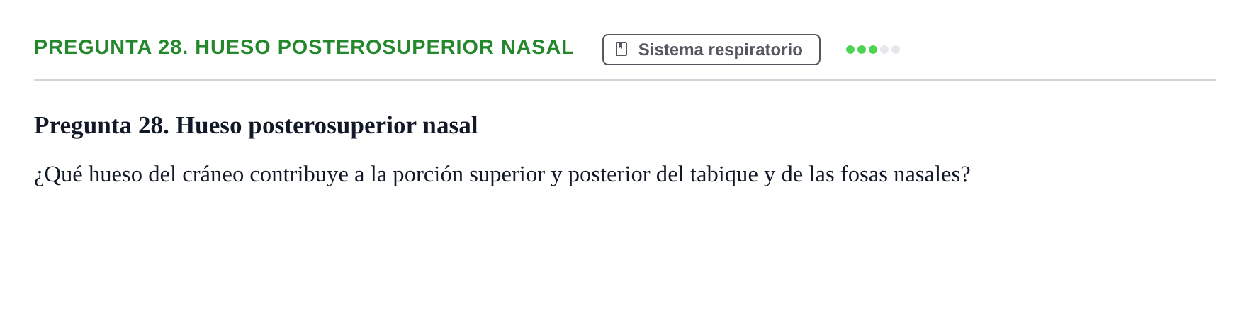 Enunciado: Pregunta 28. Hueso posterosuperior nasal · BASES BIOLÒGIQUES PER L'ATENCIO A LA PERSONA: ANATOMIA UDL Examen de recuperación. Anatomía (Primer Semestre)