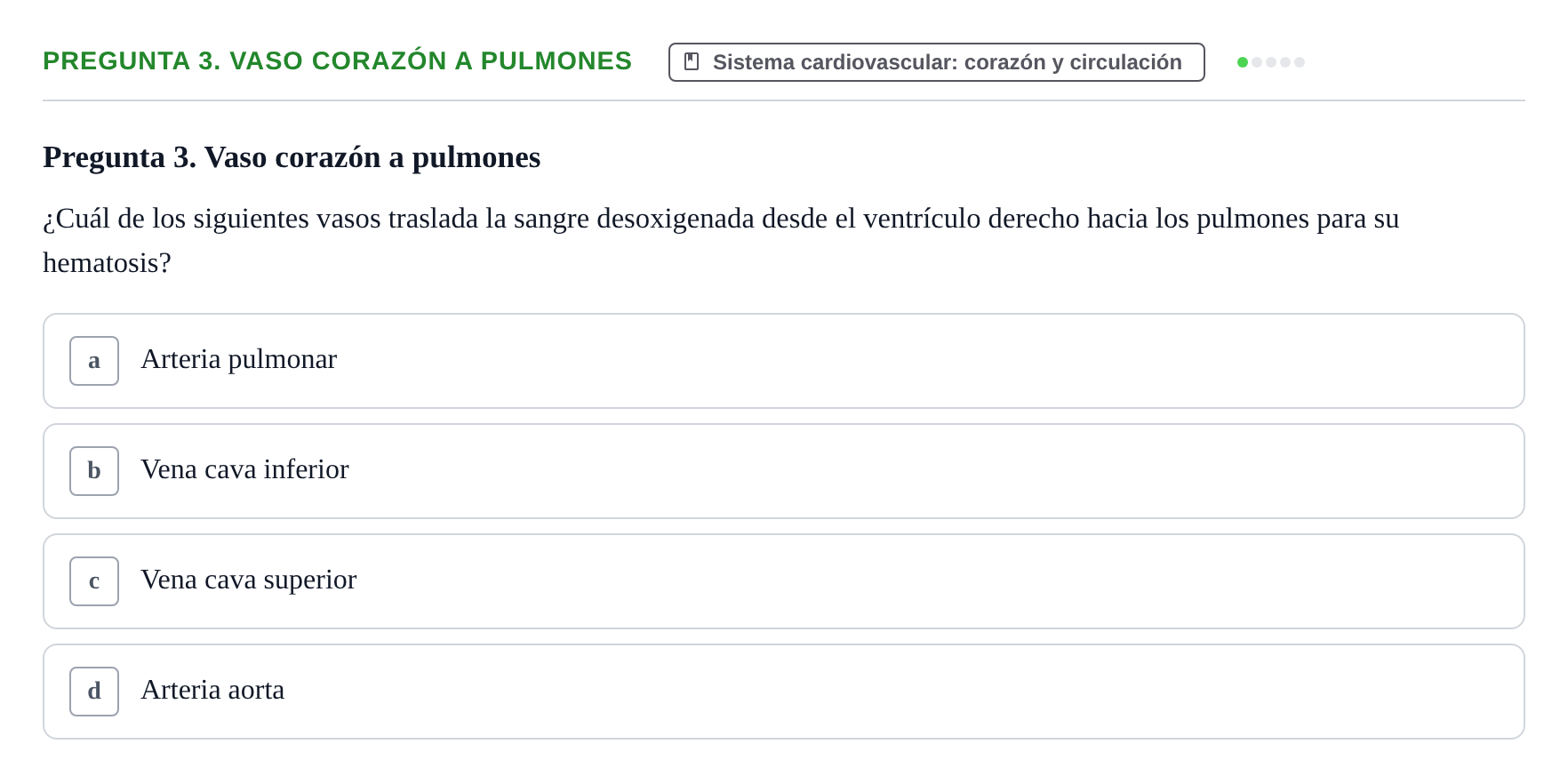 Enunciado: Pregunta 3. Vaso corazón a pulmones · BASES BIOLÒGIQUES PER L'ATENCIO A LA PERSONA: ANATOMIA UDL Examen de recuperación. Anatomía (Primer Semestre)
