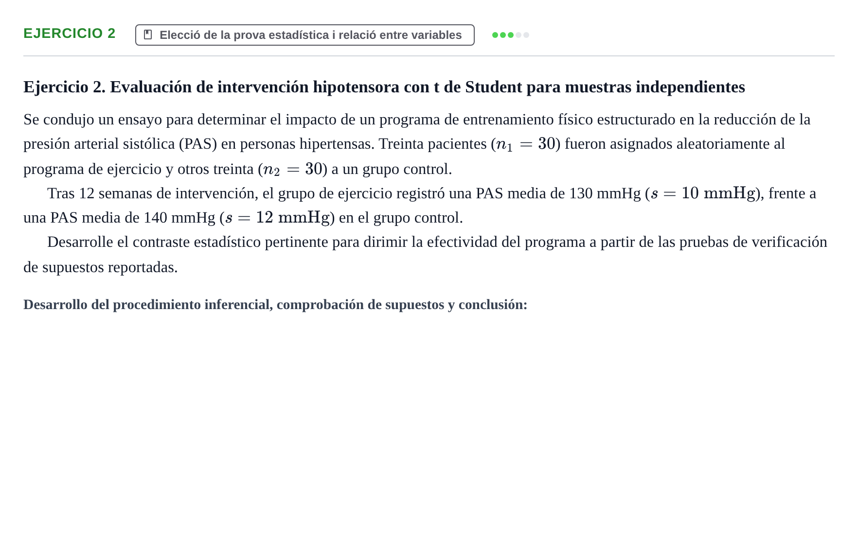 Enunciado: Ejercicio 2 · BASES CIENTÍFIQUES I BIOESTADÍSTICA APLICADA A LES CIÈNCIES DE LA SALUT UDL Examen de Estadística Aplicada en Enfermería