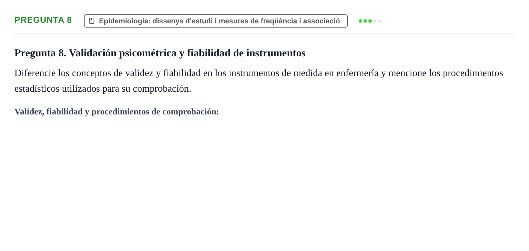 Enunciado: Pregunta 8 · BASES CIENTÍFIQUES I BIOESTADÍSTICA APLICADA A LES CIÈNCIES DE LA SALUT UDL Examen de Estadística Aplicada en Enfermería