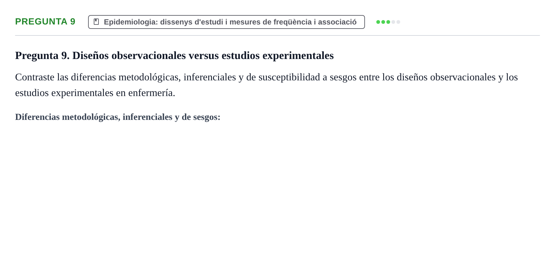 Enunciado: Pregunta 9 · BASES CIENTÍFIQUES I BIOESTADÍSTICA APLICADA A LES CIÈNCIES DE LA SALUT UDL Examen de Estadística Aplicada en Enfermería
