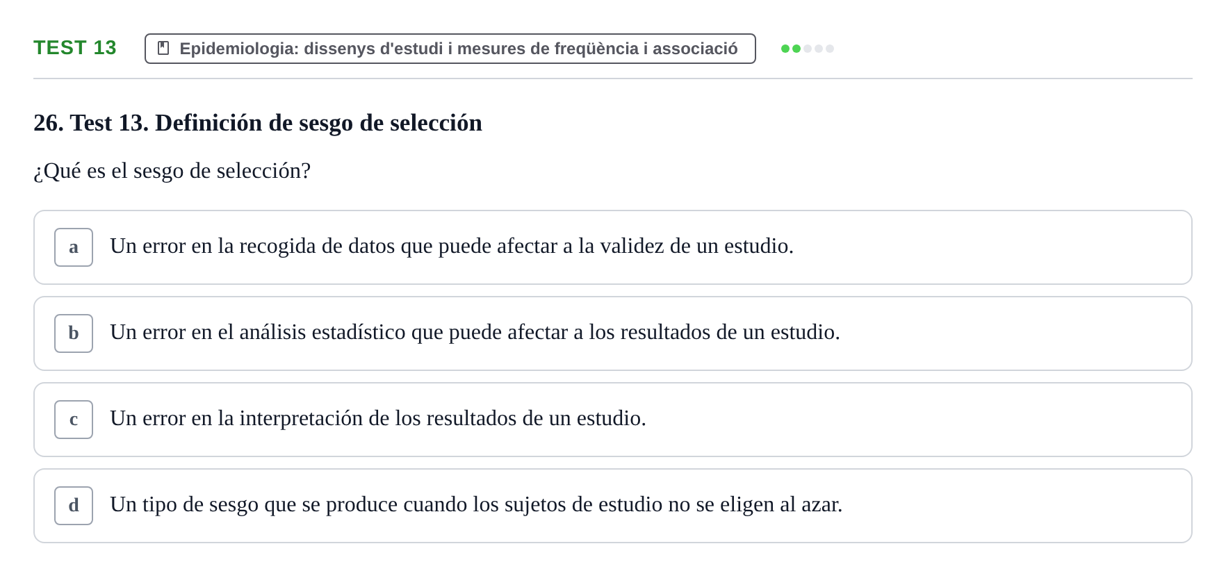 Enunciado: Ejercicio Test 13 · BASES CIENTÍFIQUES I BIOESTADÍSTICA APLICADA A LES CIÈNCIES DE LA SALUT UDL Examen de Estadística Aplicada en Enfermería