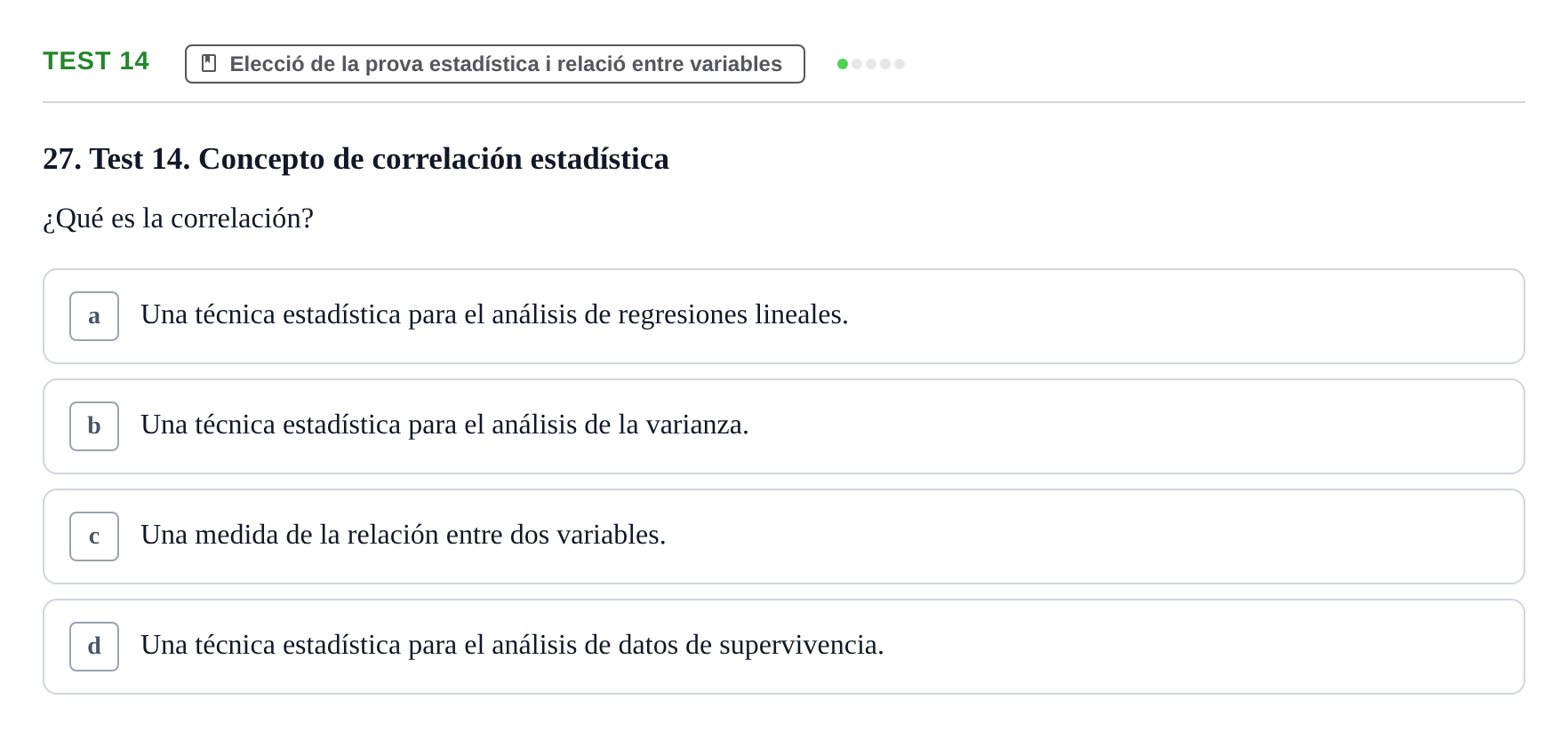 Enunciado: Ejercicio Test 14 · BASES CIENTÍFIQUES I BIOESTADÍSTICA APLICADA A LES CIÈNCIES DE LA SALUT UDL Examen de Estadística Aplicada en Enfermería