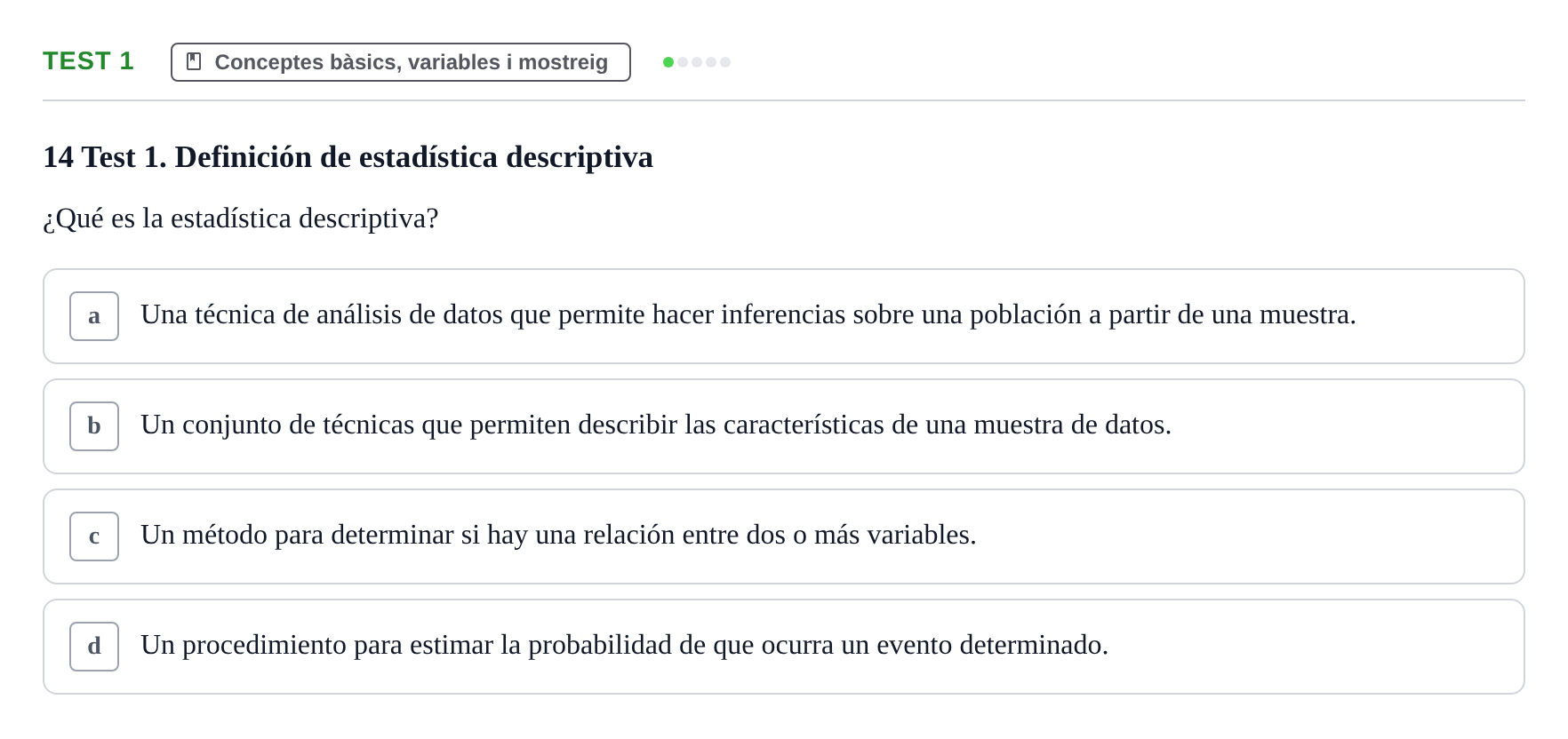Enunciado: Ejercicio Test 1 · BASES CIENTÍFIQUES I BIOESTADÍSTICA APLICADA A LES CIÈNCIES DE LA SALUT UDL Examen de Estadística Aplicada en Enfermería