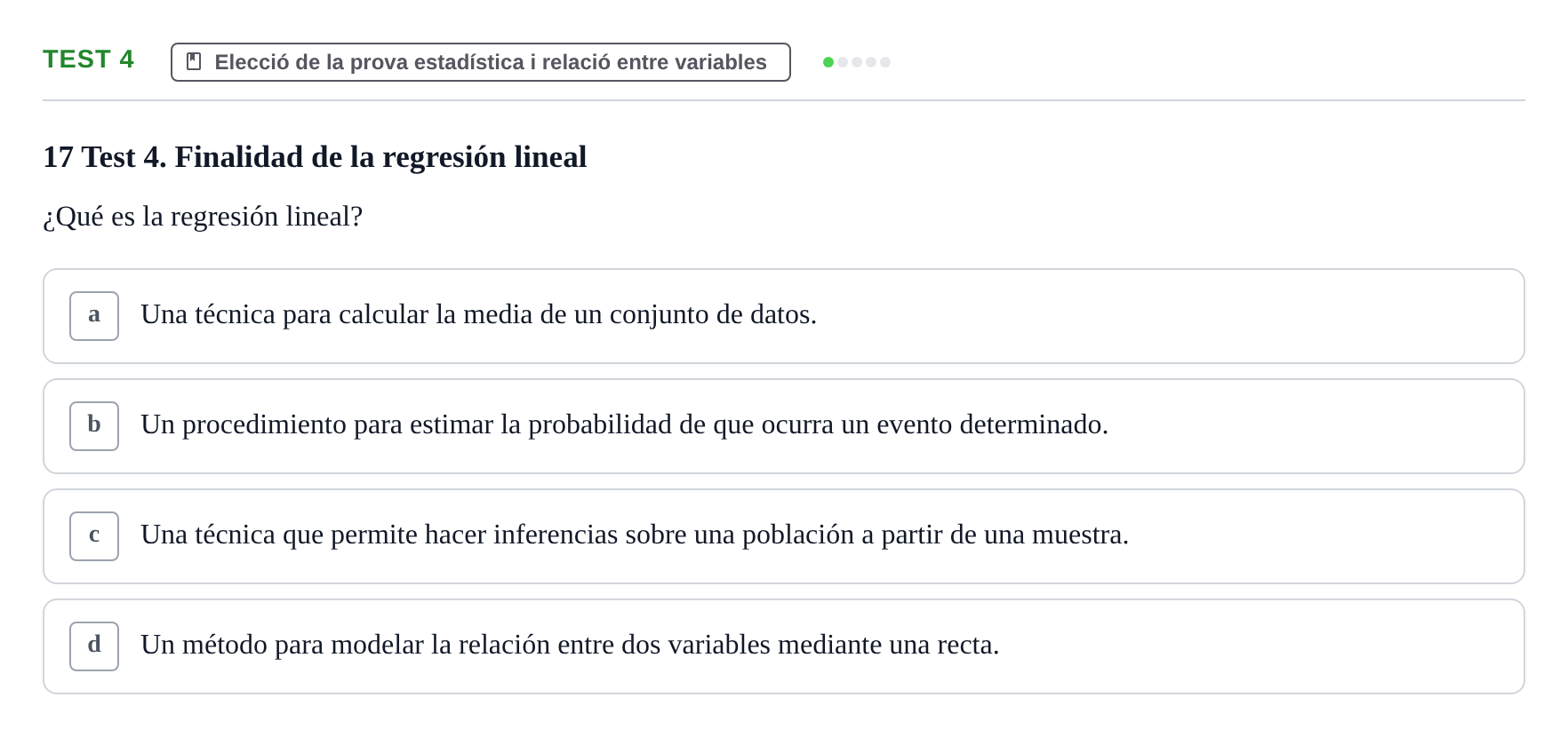 Enunciado: Ejercicio Test 4 · BASES CIENTÍFIQUES I BIOESTADÍSTICA APLICADA A LES CIÈNCIES DE LA SALUT UDL Examen de Estadística Aplicada en Enfermería