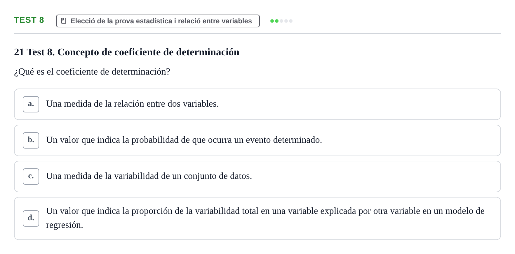 Enunciado: Ejercicio Test 8 · BASES CIENTÍFIQUES I BIOESTADÍSTICA APLICADA A LES CIÈNCIES DE LA SALUT UDL Examen de Estadística Aplicada en Enfermería