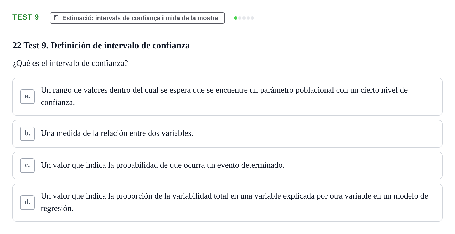 Enunciado: Ejercicio Test 9 · BASES CIENTÍFIQUES I BIOESTADÍSTICA APLICADA A LES CIÈNCIES DE LA SALUT UDL Examen de Estadística Aplicada en Enfermería