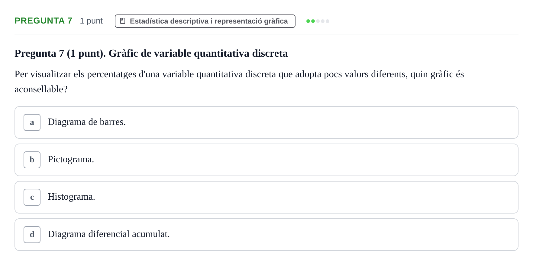 Enunciado: Pregunta 7 · Habilitats d'Investigació Clínica i de Lectura Crítica UVIC Examen de Recuperació: Habilitats d'Investigació Clínica i de Lectura Crítica