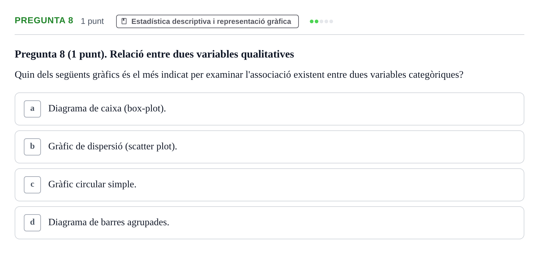 Enunciado: Pregunta 8 · Habilitats d'Investigació Clínica i de Lectura Crítica UVIC Examen de Recuperació: Habilitats d'Investigació Clínica i de Lectura Crítica