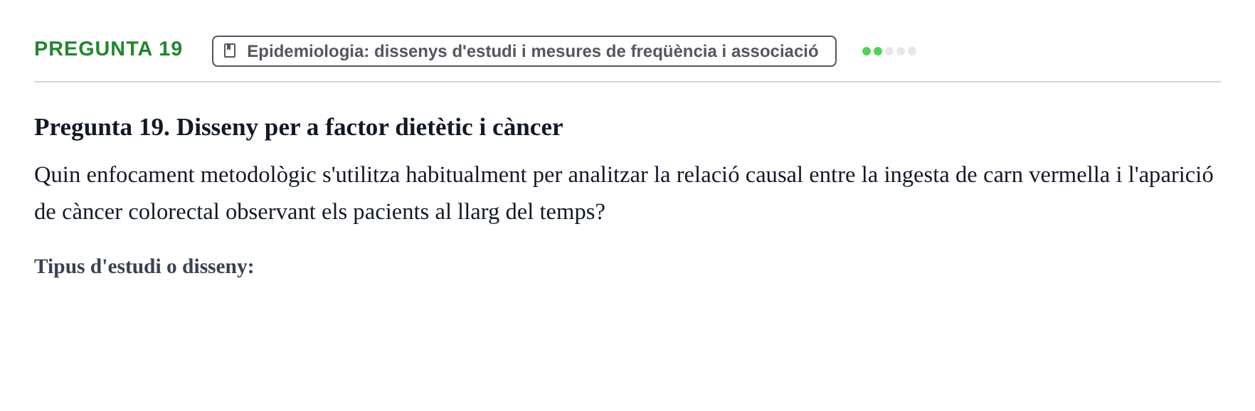 Enunciado: Pregunta 19 · BASES CIENTÍFIQUES I BIOESTADÍSTICA APLICADA A LES CIÈNCIES DE LA SALUT UDL 2016