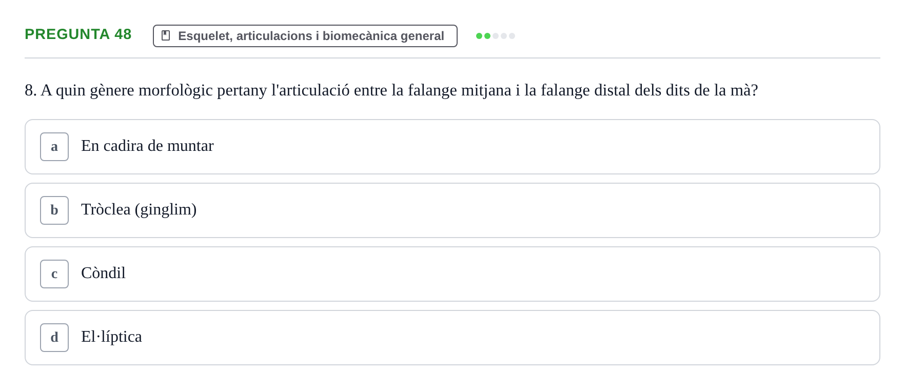 Enunciado: Pregunta 48 · Estructura i Funció del Cos Humà I UVIC 2021