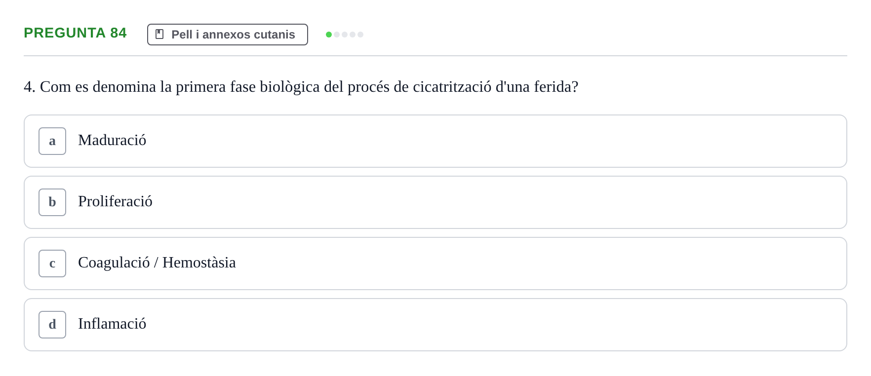 Enunciado: Pregunta 84 · Estructura i Funció del Cos Humà I UVIC 2021