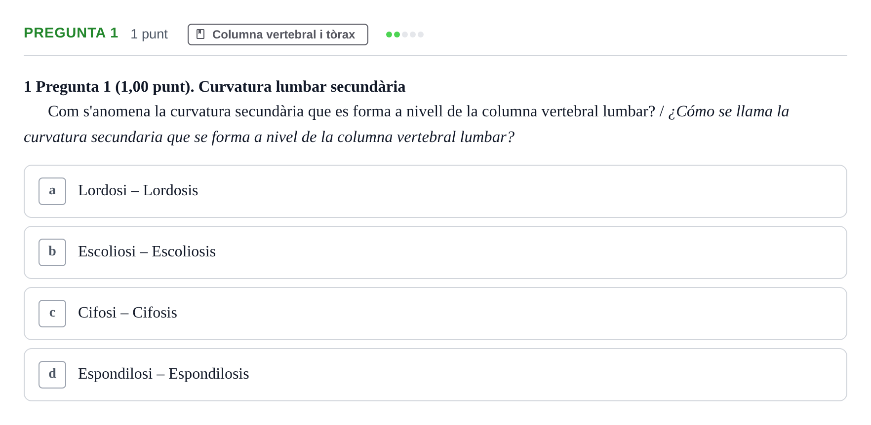 Enunciado: Pregunta 1 · Estructura i Funció del Cos Humà I UVIC 2023