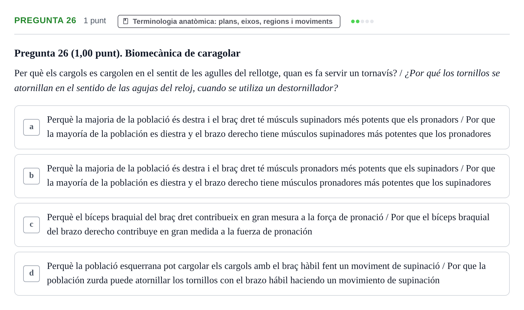 Enunciado: Pregunta 26 · Estructura i Funció del Cos Humà I UVIC 2023