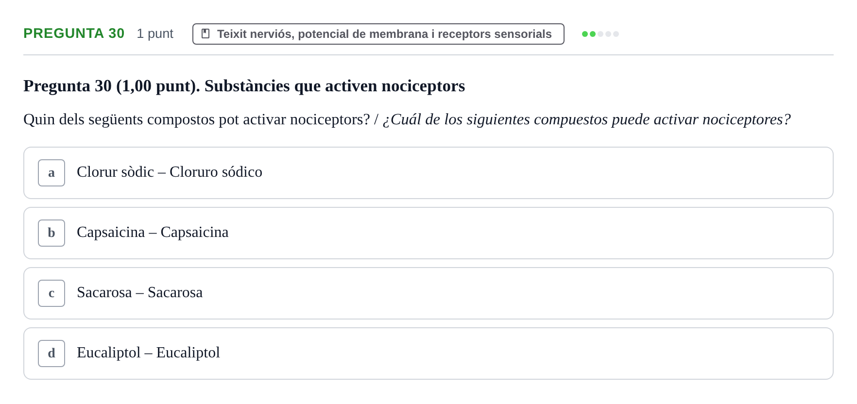 Enunciado: Pregunta 30 · Estructura i Funció del Cos Humà I UVIC 2023