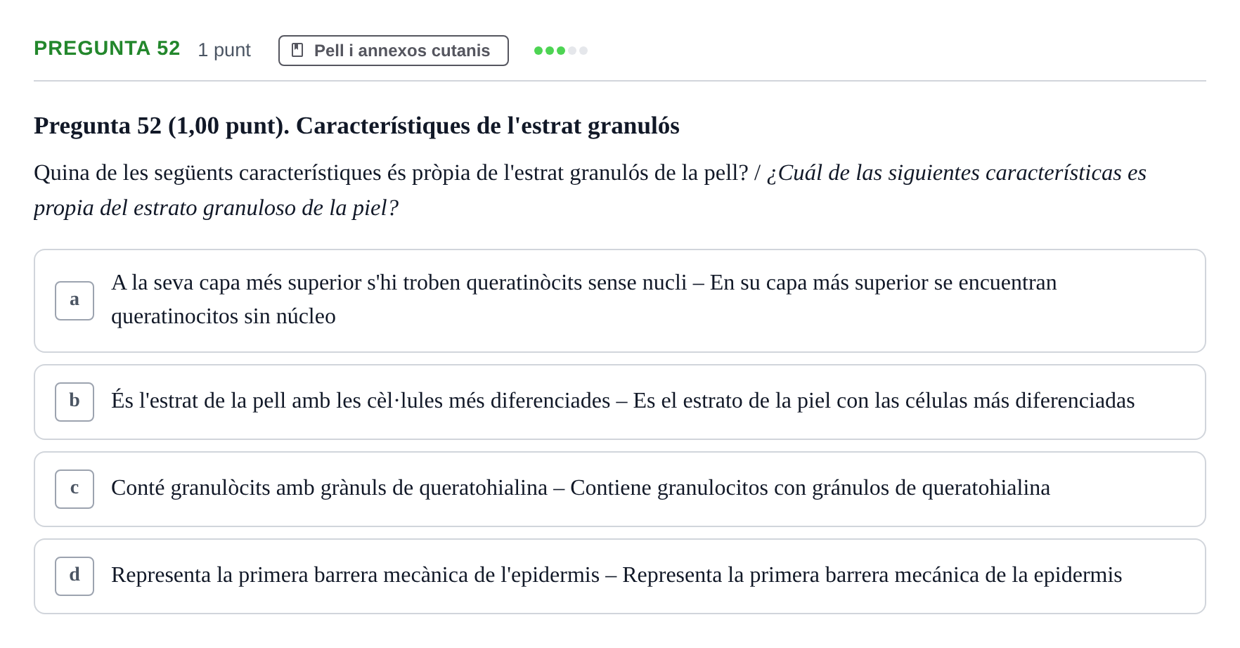 Enunciado: Pregunta 52 · Estructura i Funció del Cos Humà I UVIC 2023