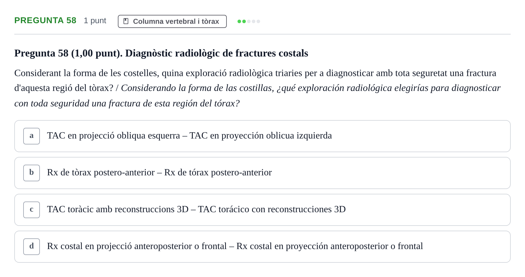Enunciado: Pregunta 58 · Estructura i Funció del Cos Humà I UVIC 2023