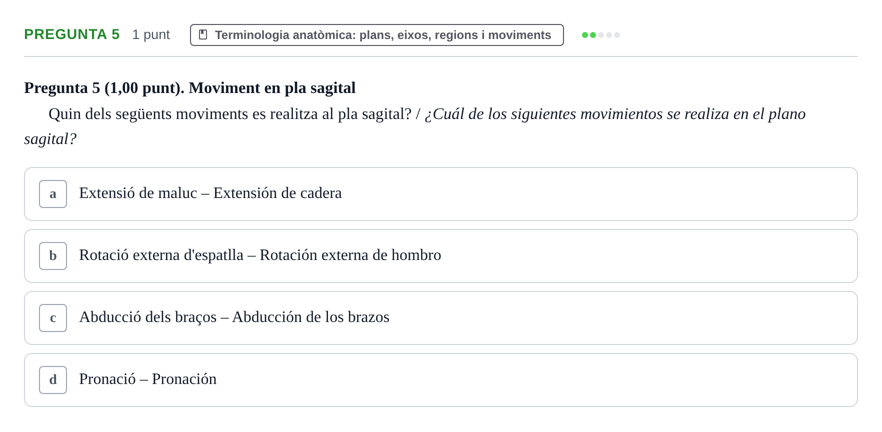 Enunciado: Pregunta 5 · Estructura i Funció del Cos Humà I UVIC 2023