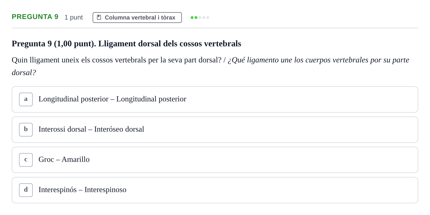 Enunciado: Pregunta 9 · Estructura i Funció del Cos Humà I UVIC 2023