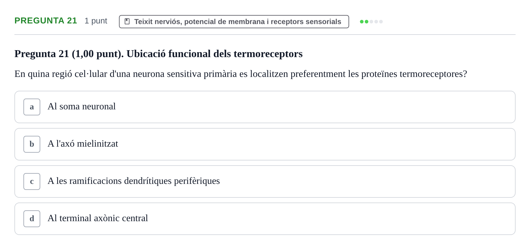 Enunciado: Pregunta 21 · Estructura i Funció del Cos Humà I UVIC 2024