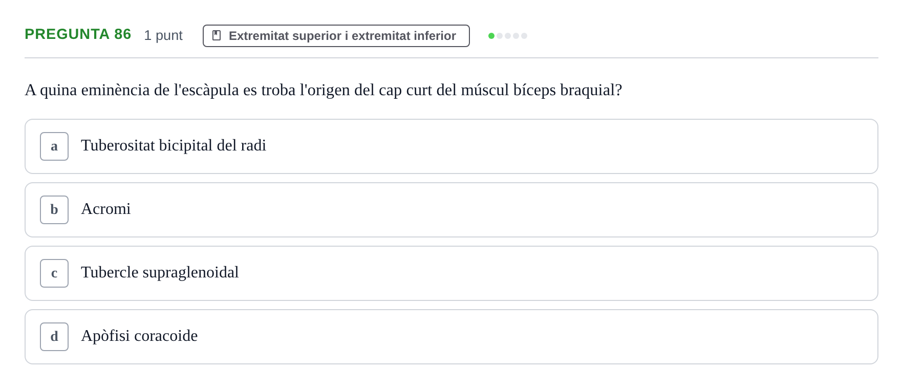 Enunciado: Pregunta 86 · Estructura i Funció del Cos Humà I UVIC 2023