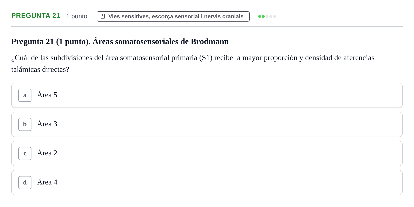 Enunciado: Pregunta 21 · Estructura i Funció del Cos Humà III UVIC Examen Parcial 1. Neuroanatomía y Fisiología del Sistema Nervioso