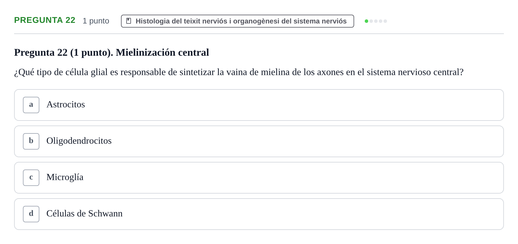 Enunciado: Pregunta 22 · Estructura i Funció del Cos Humà III UVIC Examen Parcial 1. Neuroanatomía y Fisiología del Sistema Nervioso