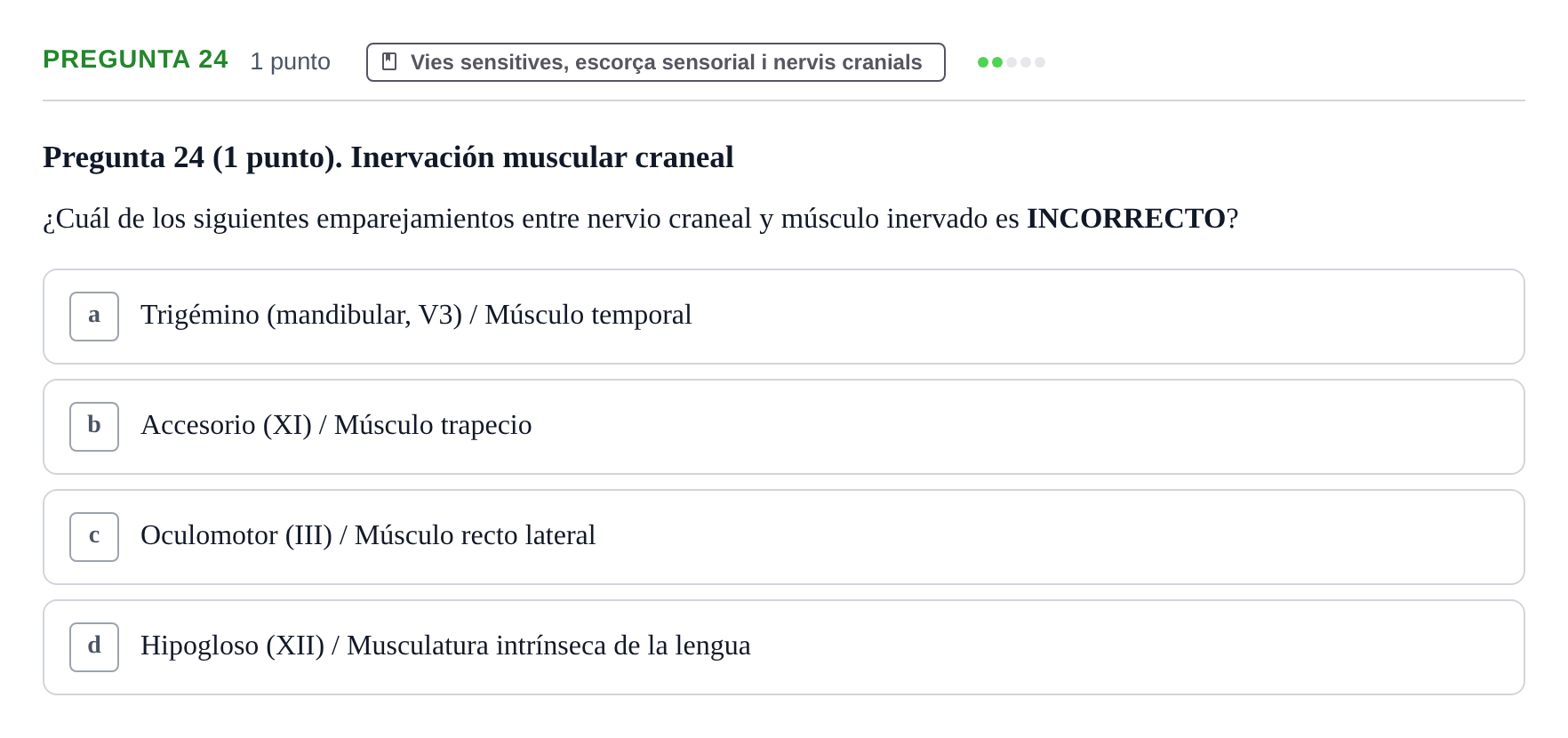 Enunciado: Pregunta 24 · Estructura i Funció del Cos Humà III UVIC Examen Parcial 1. Neuroanatomía y Fisiología del Sistema Nervioso