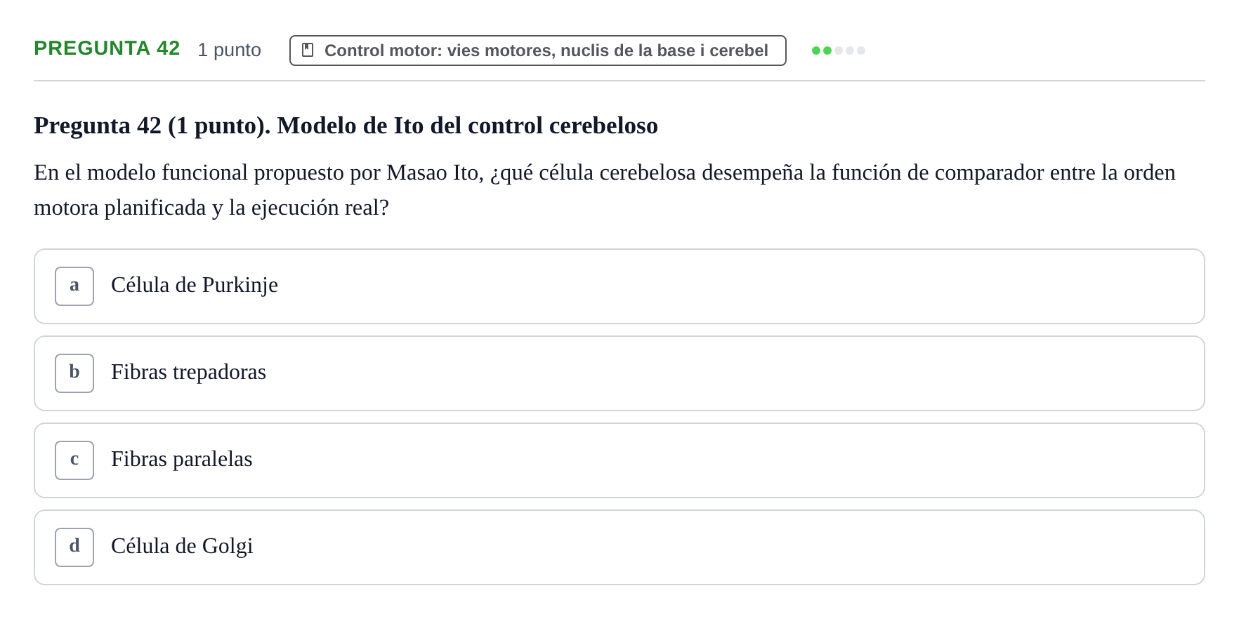 Enunciado: Pregunta 42 · Estructura i Funció del Cos Humà III UVIC Examen Parcial 1. Neuroanatomía y Fisiología del Sistema Nervioso