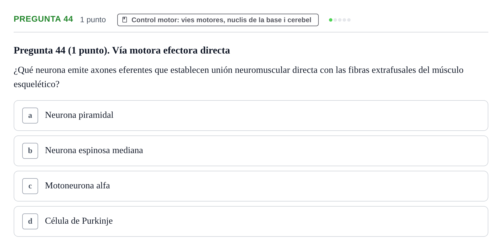 Enunciado: Pregunta 44 · Estructura i Funció del Cos Humà III UVIC Examen Parcial 1. Neuroanatomía y Fisiología del Sistema Nervioso