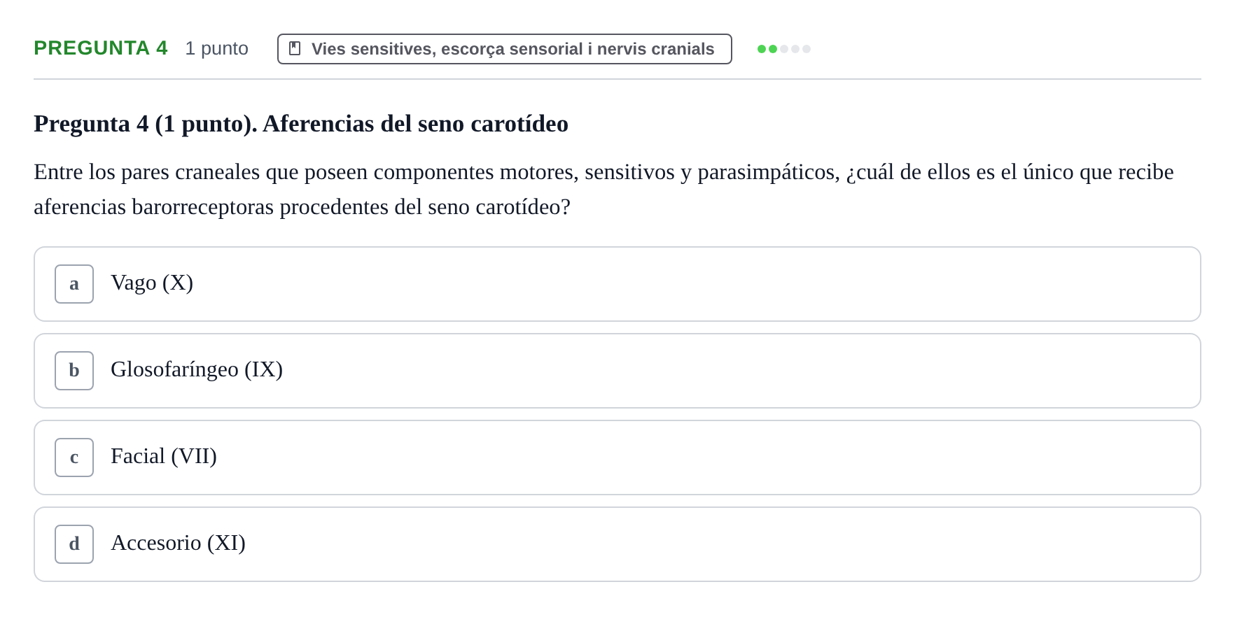 Enunciado: Pregunta 4 · Estructura i Funció del Cos Humà III UVIC Examen Parcial 1. Neuroanatomía y Fisiología del Sistema Nervioso