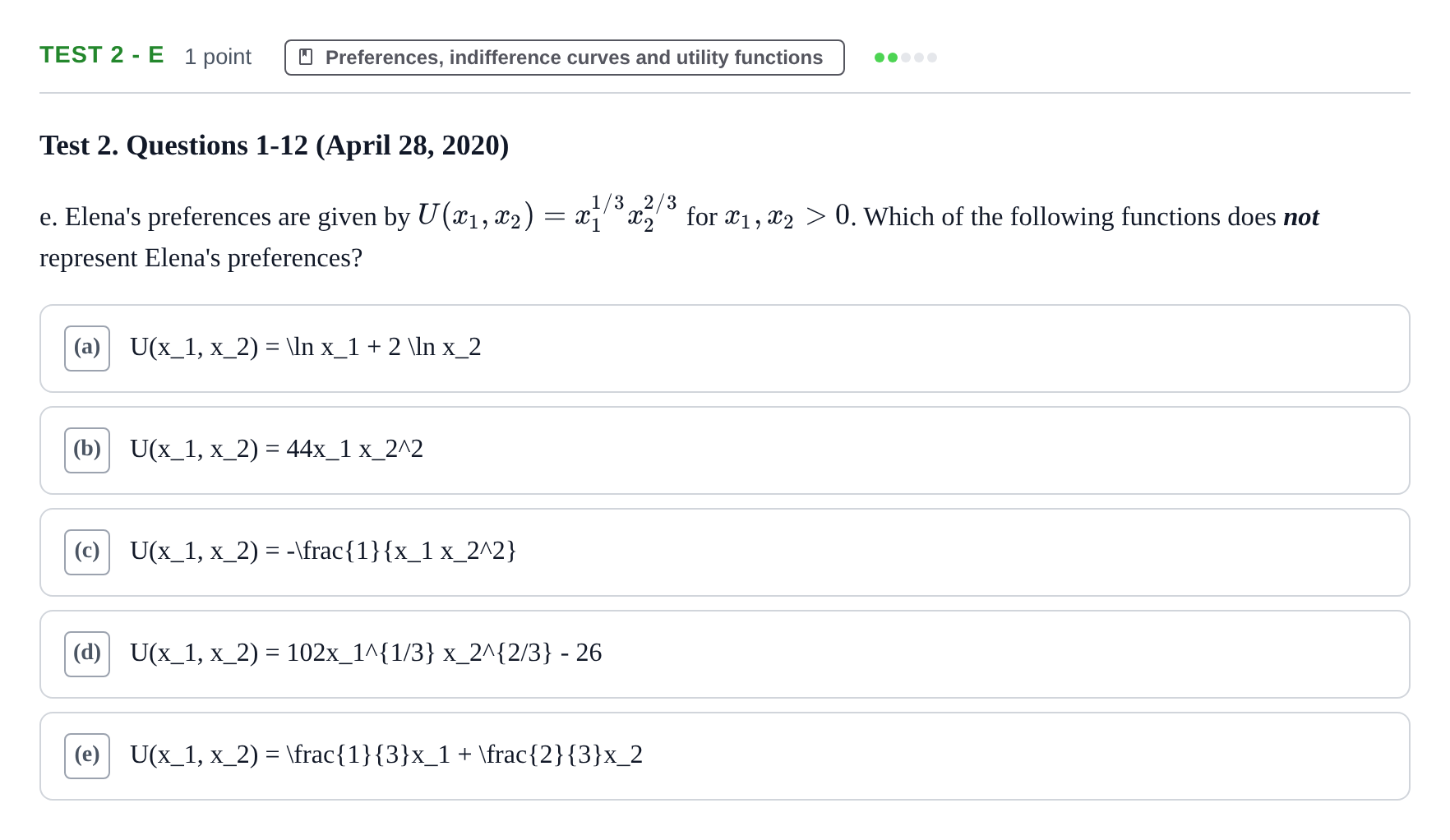 Enunciado: Ejercicio Test 2 - e · Microeconomía I UPF 2019