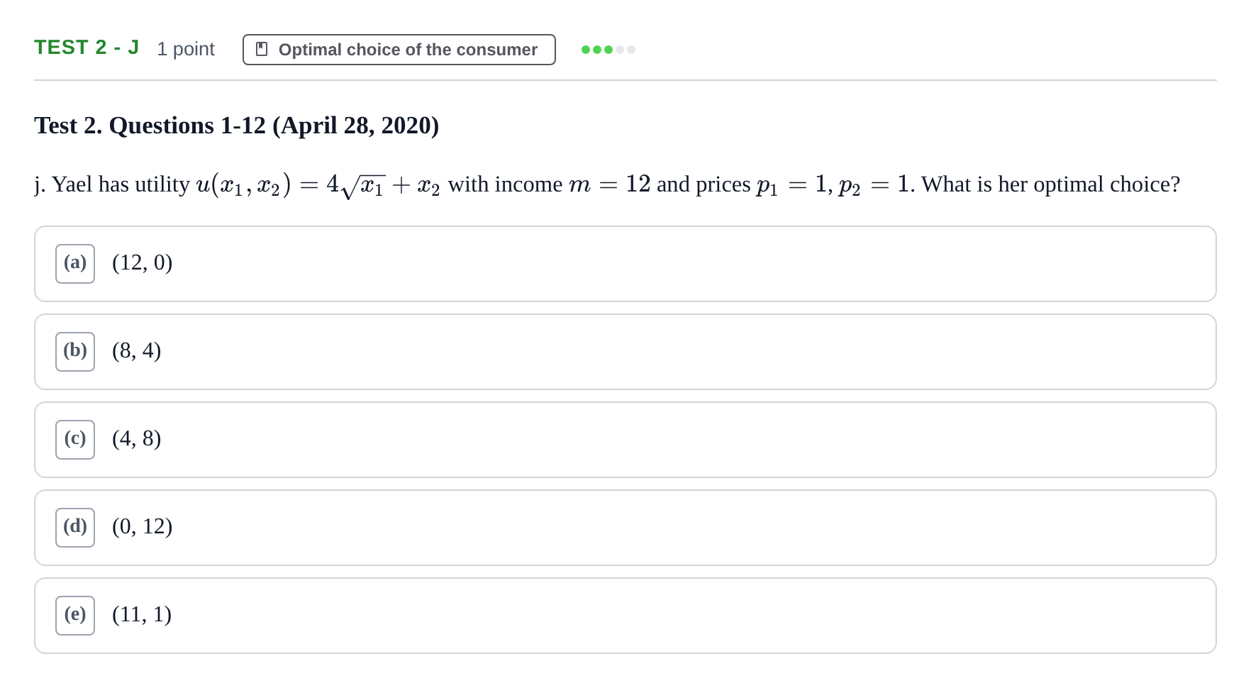 Enunciado: Ejercicio Test 2 - j · Microeconomía I UPF 2019