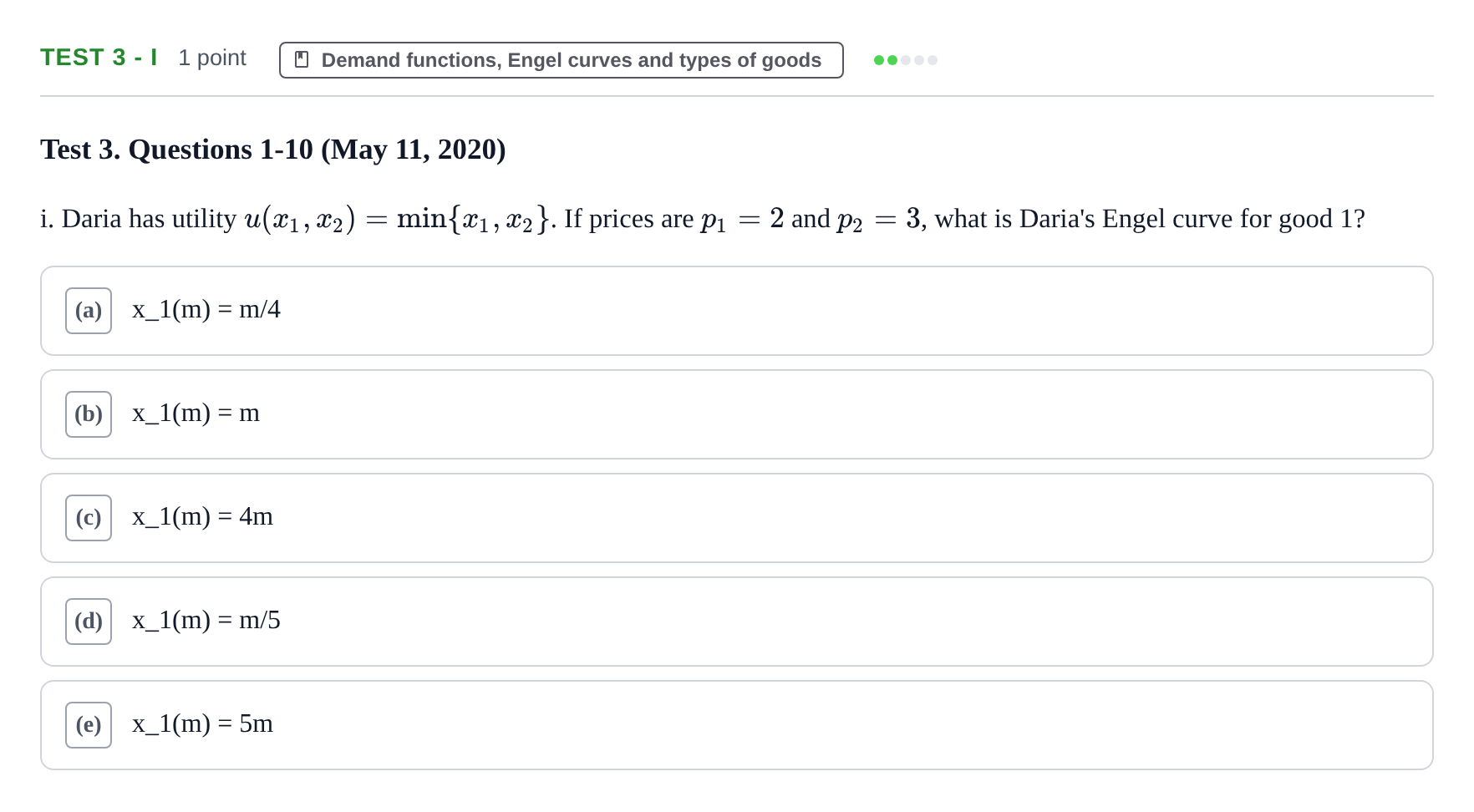 Enunciado: Ejercicio Test 3 - i · Microeconomía I UPF 2019