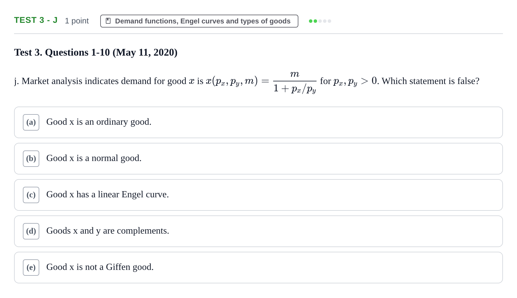 Enunciado: Ejercicio Test 3 - j · Microeconomía I UPF 2019