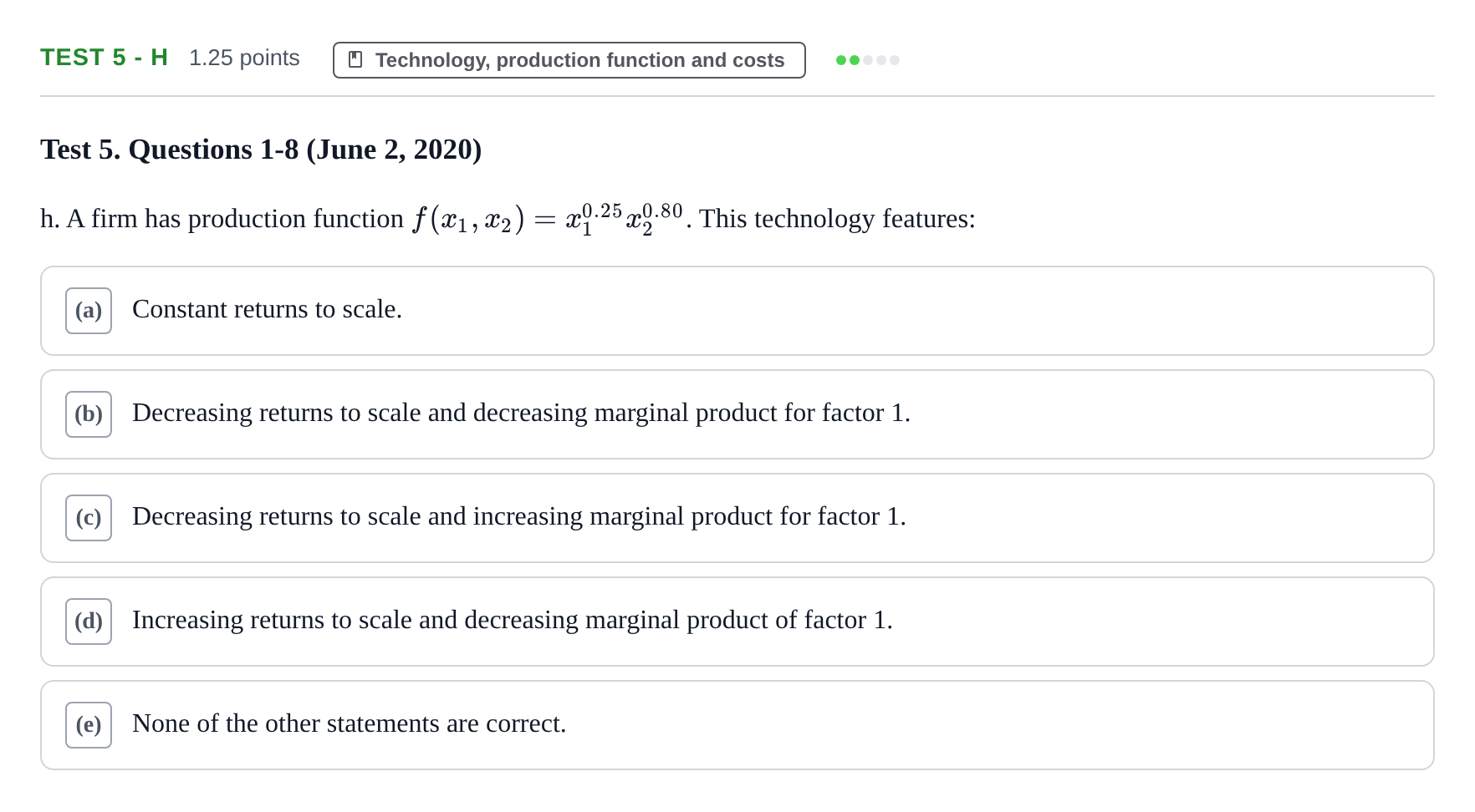 Enunciado: Ejercicio Test 5 - h · Microeconomía I UPF 2019