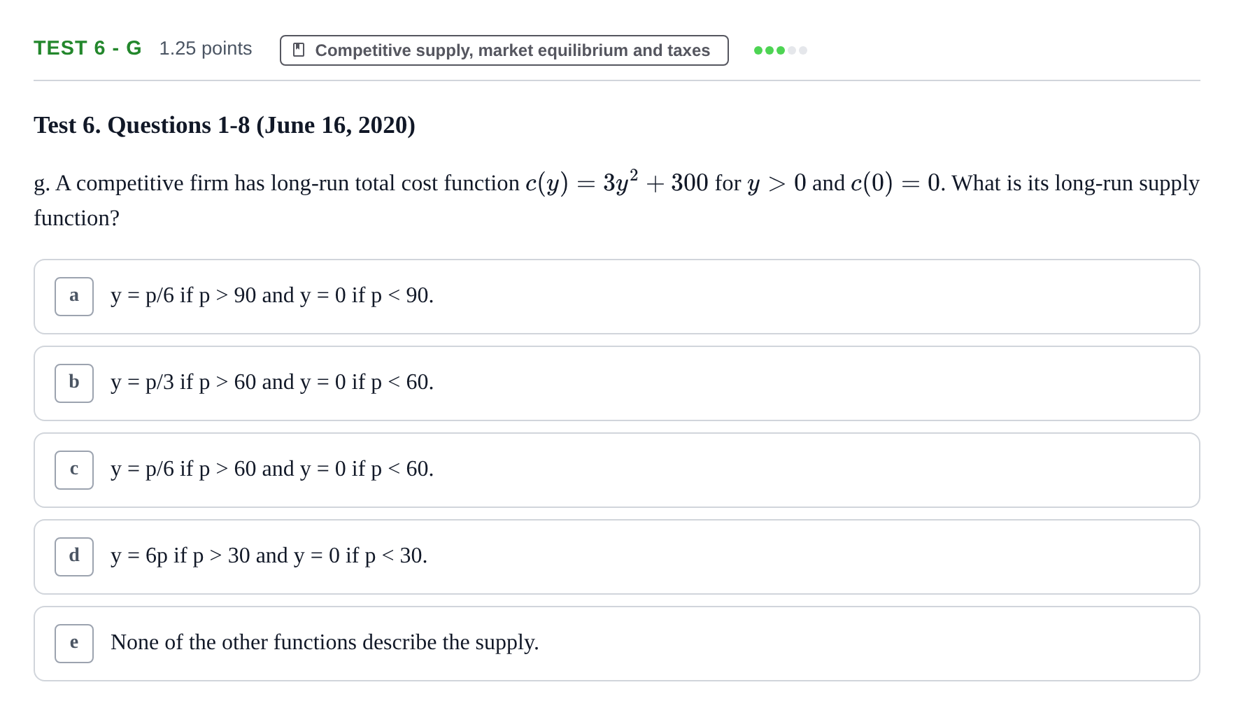 Enunciado: Ejercicio Test 6 - g · Microeconomía I UPF 2019
