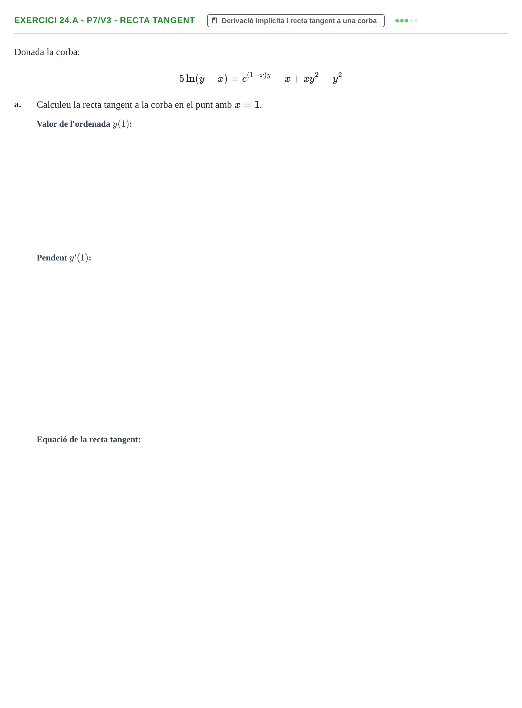 Enunciado: Ejercicio 24.a - P7/V3 - Recta tangent · Matemàtiques I UPF 2020