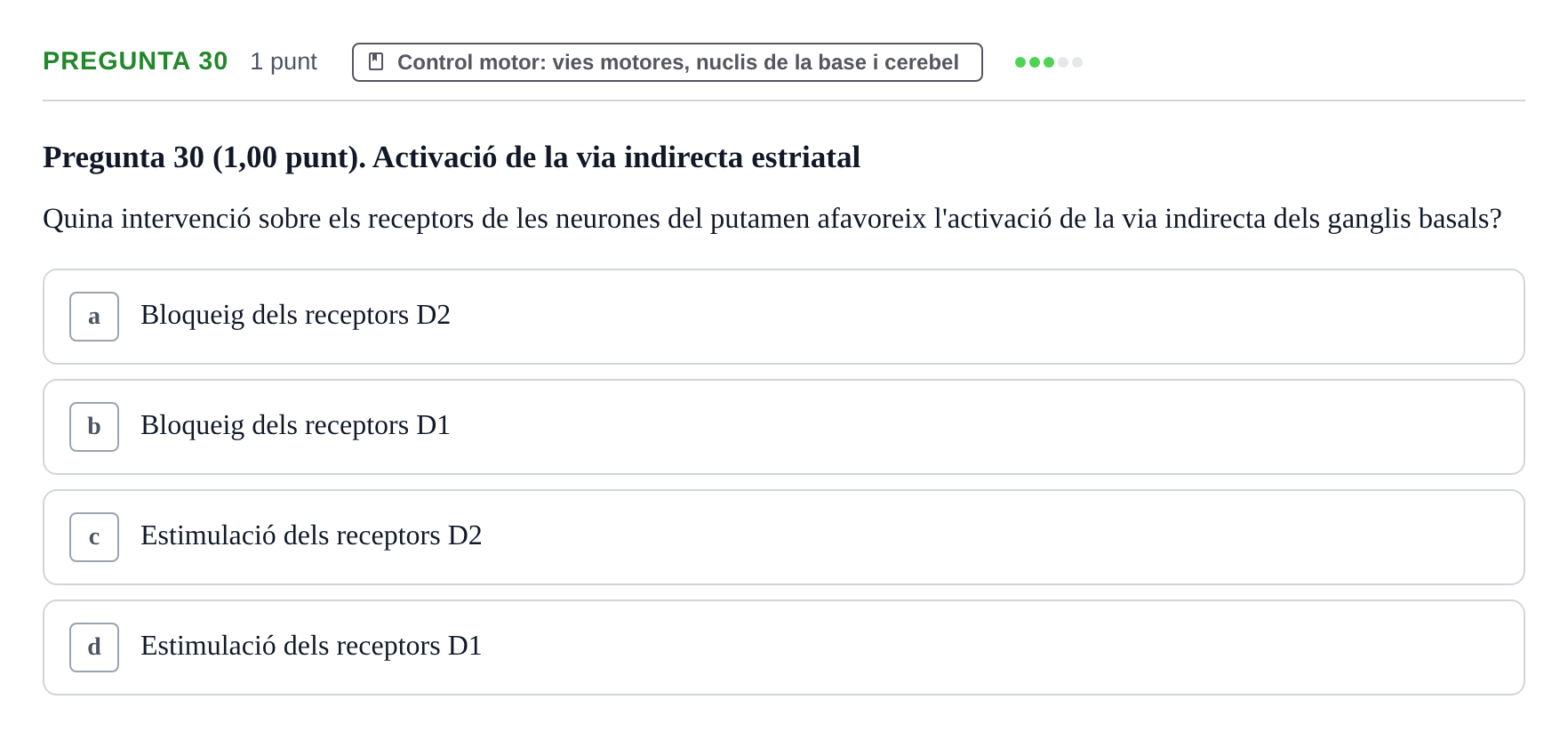 Enunciado: Pregunta 30 · Estructura i Funció del Cos Humà III UVIC Examen Parcial 1. Estructura i Funció del Cos Humà III