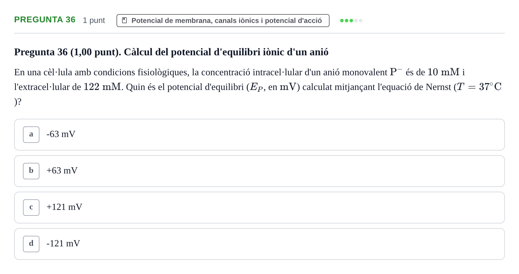 Enunciado: Pregunta 36 · Estructura i Funció del Cos Humà III UVIC Examen Parcial 1. Estructura i Funció del Cos Humà III